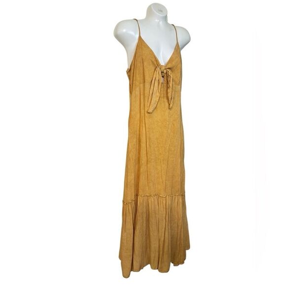 Elan Golden Yellow Tie Front Tiered Maxi Dress - Picture 3 of 9